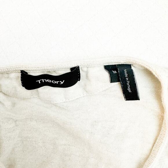 Theory Steg Henley Linen Cream Long Sleeve Button Top Size Medium - Picture 2 of 4